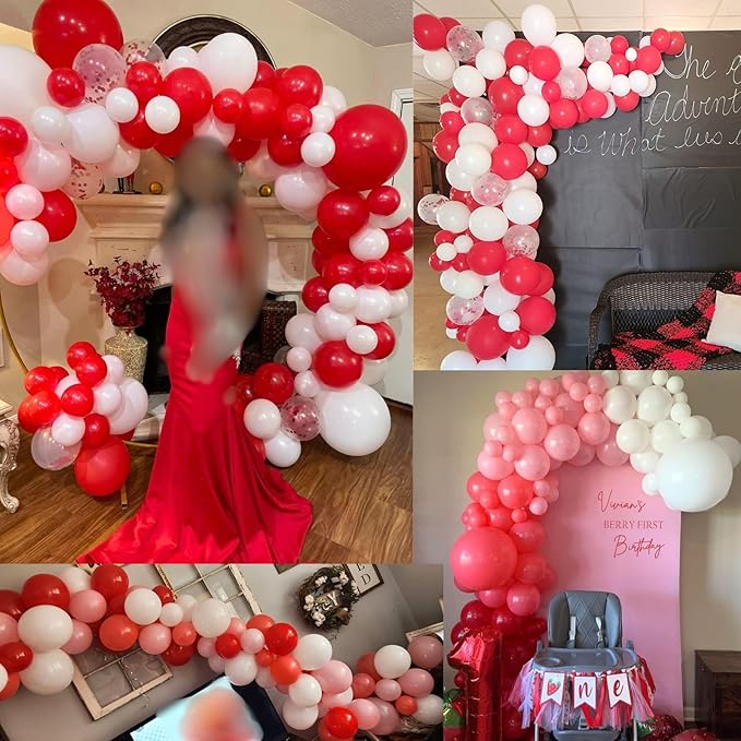 Red Balloons Set 12 Inch Red and White Balloons 35 Pcs Metallic Red Confetti Balloon for Girls Women Valentines Engagement Wedding Confession Bachelorette Bridal Shower Birthday Party Decorations