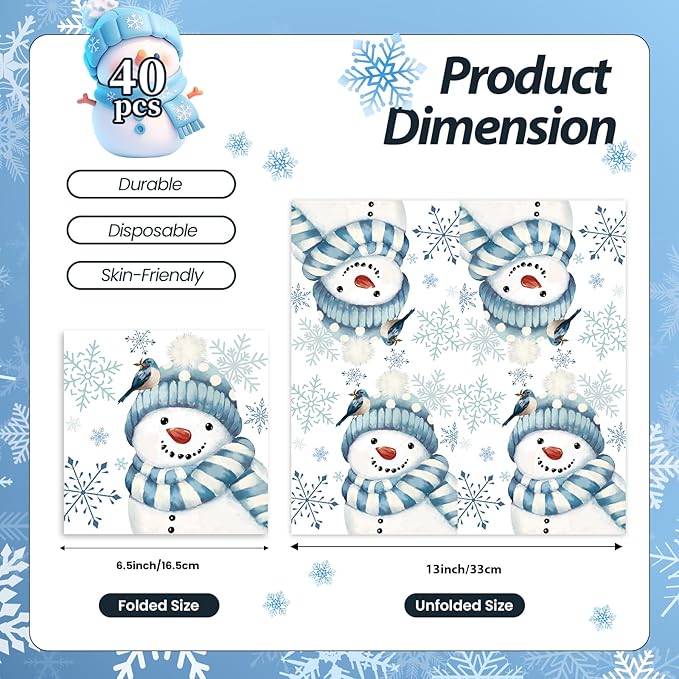 Party Napkins 40 pcs Paper Napkins Disposable 13 X 13 Inches Cocktail Napkins For Birthday Picnic Wedding Baby Shower Tea Party Decorations (christmas day)