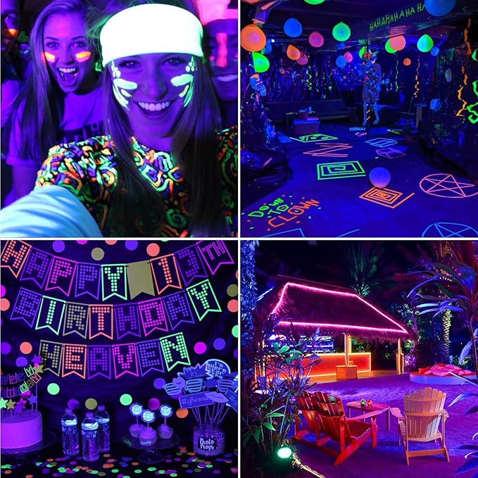 2 Pack 300W Black Lights, Blacklight Flood Light with Plug and Switch,for Glow Party, Black Light Party, Halloween, Body Paint, Neon Glow, Fluorescent Poster, Stage Lighting