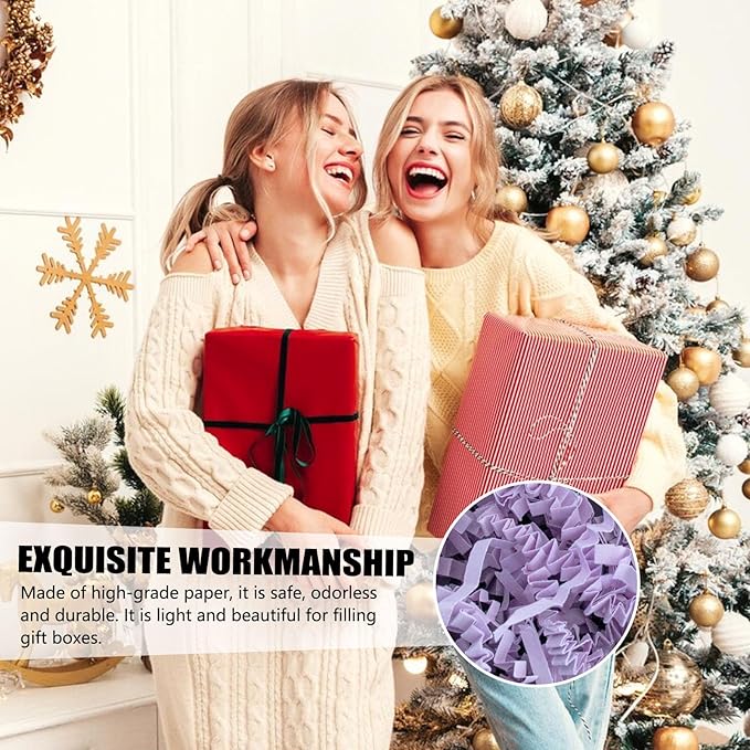 1 LB Light Purple Crinkle Cut Paper Shred Filler Great for Gift Wrapping, Basket Filling, Birthday, Wedding, Halloween, Thanksgiving, Christmas Day, New Year Party Decorations Filling Supplies