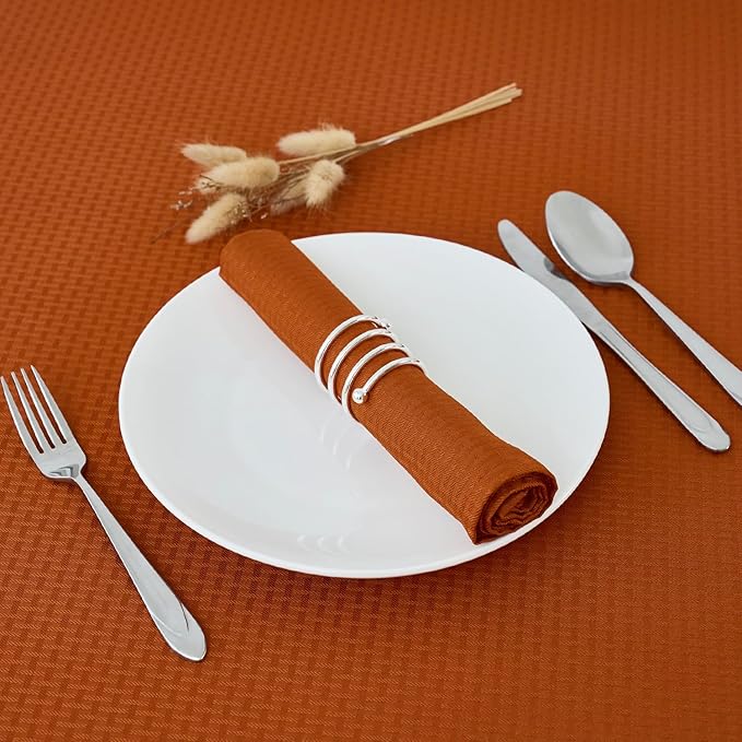 maxmill Fall Cloth Napkins 20 x 20 Inch Weaved Pattern Soft Comfortable and Luxury Serviette for Harvest Thanksgiving Family Dinners Weddings Parties and Banquets Set of 4 Pieces, Rust