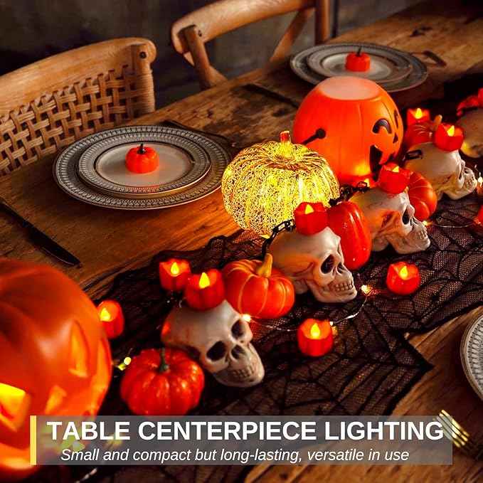 Homemory 48-Pack Halloween Red Dripping Flameless Tea Lights, Battery Operated Flickering LED Candles, Safe for Pumpkins, Party & Holiday Decor, 1.58" D x 1.2" H, Warm White Glow