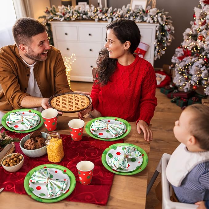 Hsei 250 Pcs Christmas Green Plates and Napkins Party Decorations Disposable Tableware Sets Baby Shower Birthday Party Supplies Serves 50 Guests Dinnerware Baby Bridal Shower Favors