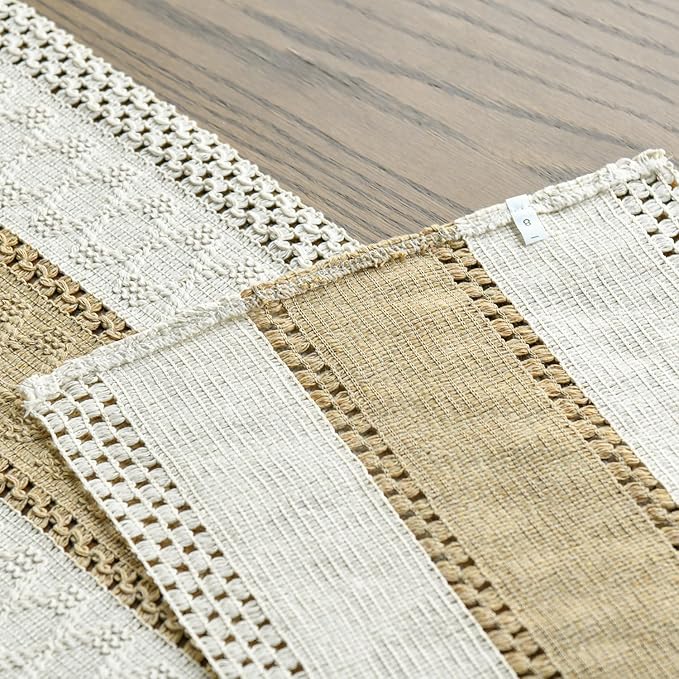 Artoid Mode Burlap Brown Farmhouse Rustic Table Runner, Seasonal Holiday Hollow Kitchen Dining Table Decoration for Home Party Decor 12x72 Inch