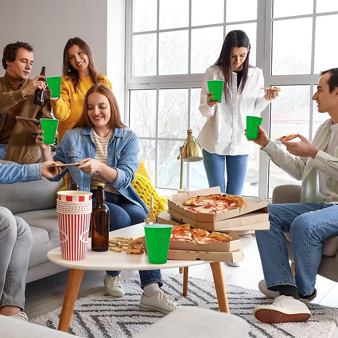 50 Pack 16 Ounce Disposable Plastic Cups Green Plastic Party Cups Heavy Duty Drinking Cup Bulk for Party Christmas Graduation Wedding Birthday Halloween Festival Supplies