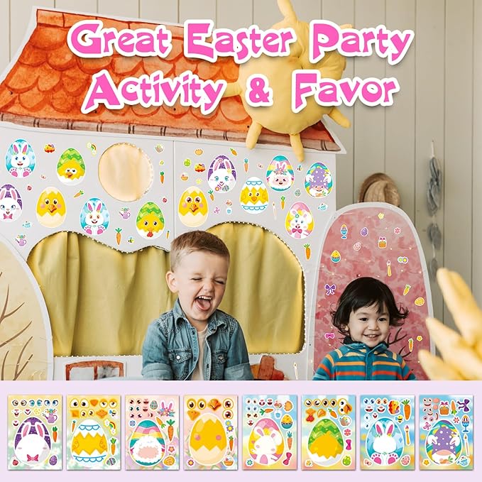 Aowplc 32 Sheets Easter Make A Face Animal Stickers Mix and Match Easter Crafts for Kids Party Favors Supplies