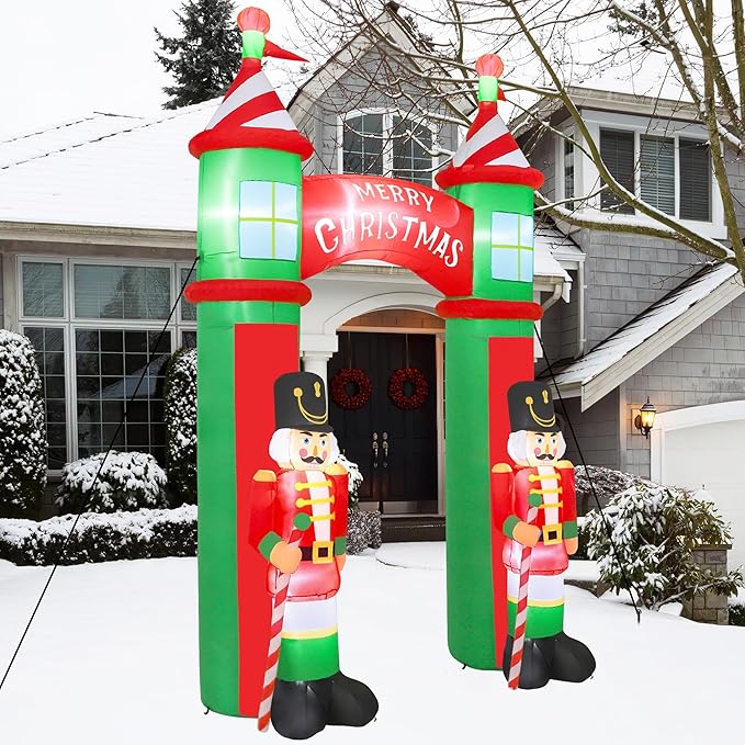 12FT Christmas Inflatables Outdoor, Large Christmas Nutcracker Castle Inflatables Decor, Blow Up Xmas Yard Decorations with 9PCS Built-in LED, Huge Xmas Outdoor Decor for Yard Garden Lawn Archway
