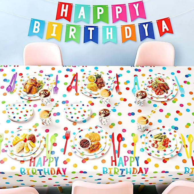 Happy Birthday Decorations- 170pcs Birthday Party Supplies Kit with Colorful Honeycomb Centerpieces for Tables, Banner, Backdrop Cloth, Disposable Tableware Kit for Boys Girls, Serves 20