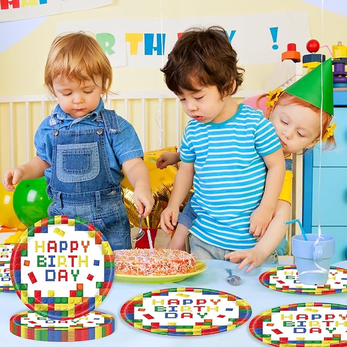 40Pcs Building Block Plates and Napkins Party Supplies, Disposable Colorful Building Block Birthday Party Plates Napkins Tableware Set for Boys Birthday Party Decorations Serve 20 (Building Block)