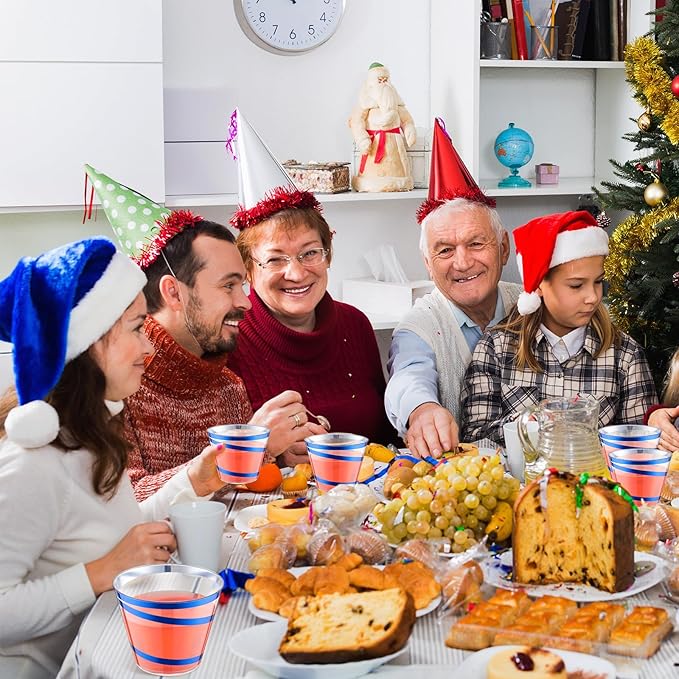 Gejoy 9 oz Rimmed Swirl Plastic Cups Disposable Wine Drinking Cups Clear Elegant Halloween Tumblers for Christmas Party Supplies(Blue,200)