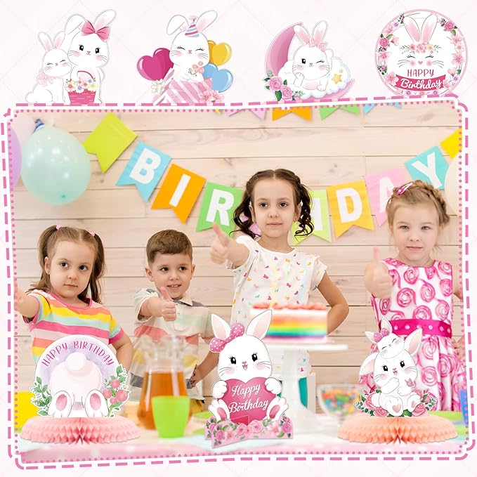 Epakh 10 Pcs Easter Bunny Party Centerpiece Cute Rabbit Table Decorations 3D Bunny Honeycomb Centerpiece for Girl Birthday Party Table Decorations Baby Shower Supplies