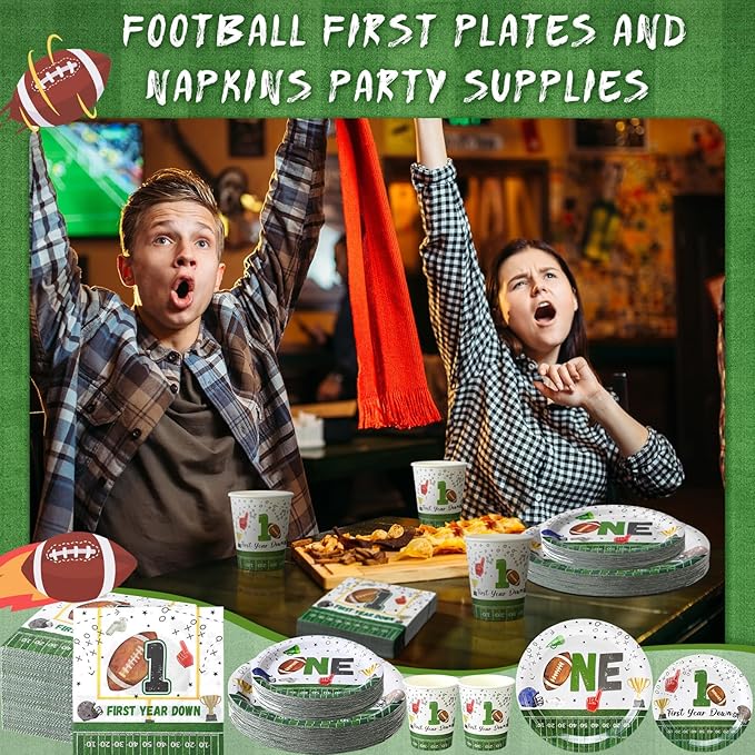 Hsei 250 Pcs First Year Football Plates and Napkins Party Decorations Disposable Tableware Sets Baby Shower Birthday Party Supplies Serves 50 Guests Dinnerware Baby Bridal Shower Party Favors