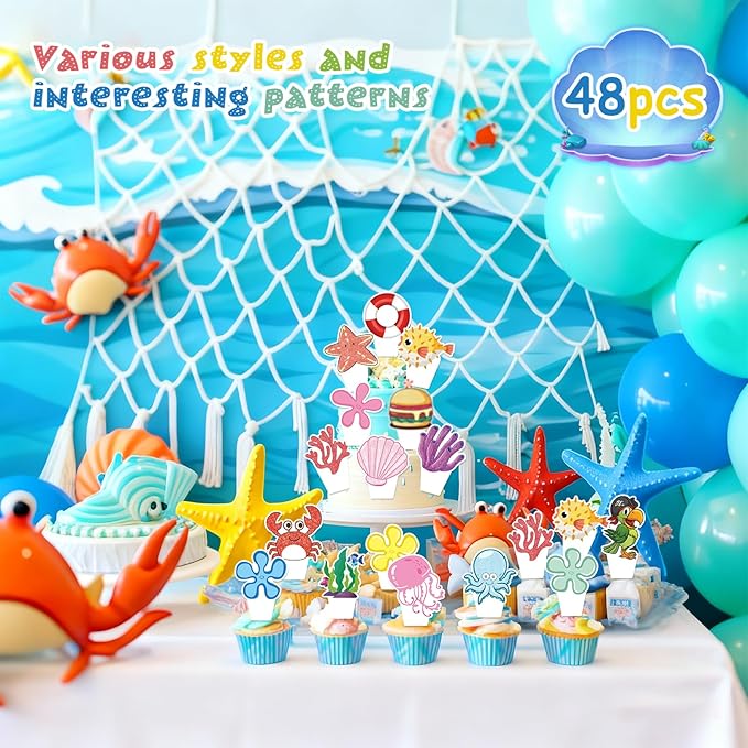 48 PCS Happy Birthday Cupcake Toppers Party Decorations Cake Decor Cupcake Decorations Cake Decorating Party Supplies Decor for Boys Girls