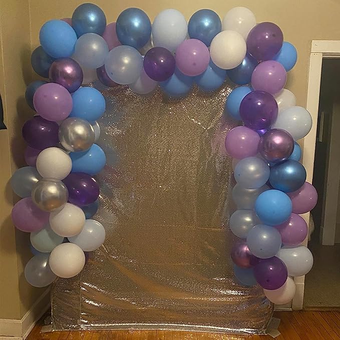 Winter Snowflake Balloons, 60 Packs 12 Inch Metallic Purple Blue White Silver Balloon with Confetti Balloon for Birthday Party Baby Shower Christmas Winter Wonderland Party Decoration