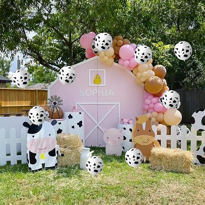 Cow Print Balloons, 30 Pcs Cute Cow Latex Balloons for Kids Party, Black White Western Cowboy Cowgirl Balloons for Boys Girls Farm Theme First Rodeo Birthday Baby Shower Party Decorations Supplies