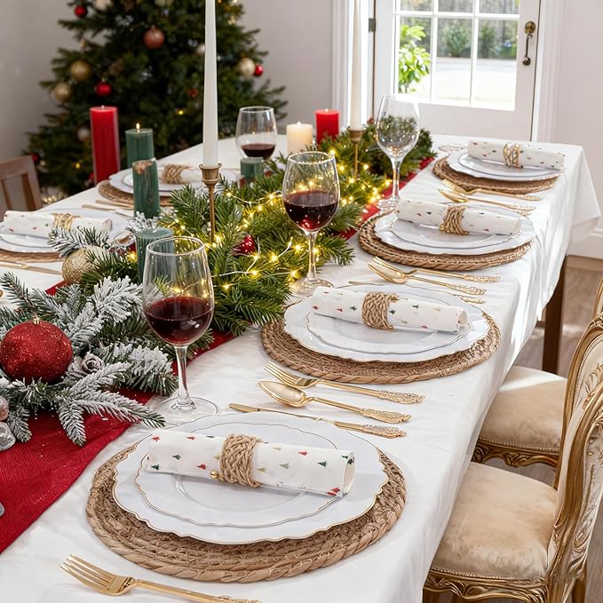 WDF 300 Pieces Gold Plastic Silverware Disposable - Heavy Duty Thanksgiving Plastic Cutlery - Gold Silverware Sets Includes 100 Forks, 100 Spoons, 100 Knives