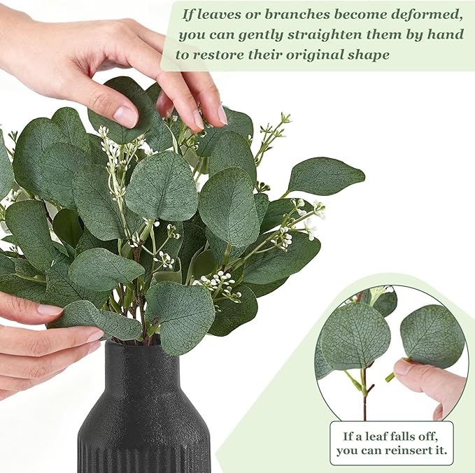 Dahey Artificial Eucalyptus Stems in Small Ceramic Vase Centerpiece Table Decorations Modern Farmhouse Decor Fake Eucalyptus Plants with Vase for Bathroom Kitchen Shelf Living Room Home Decor, Black