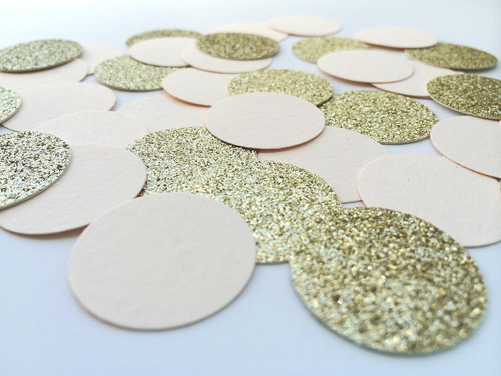 Blush and Gold Glitter Circle Confetti. Party Decorations. 80 Piece Confetti.