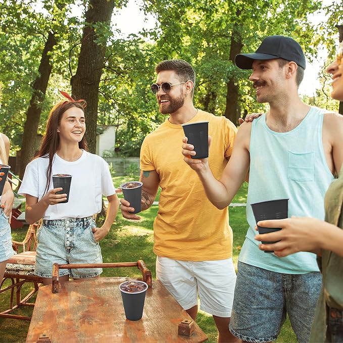 50 Pack 16 Ounce Disposable Plastic Cups Black Plastic Party Cups Heavy Duty Drinking Cup Bulk for Party Halloween Graduation Wedding Birthday Festival Supplies