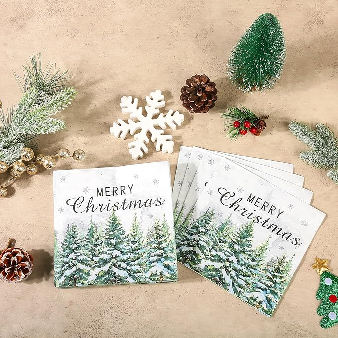 150Pcs Christmas Paper Plates and Napkins Set, Xmas Disposable Party Dinnerware with Merry Green Tree Design, Holiday Tableware Winter Supplies,Serves 50