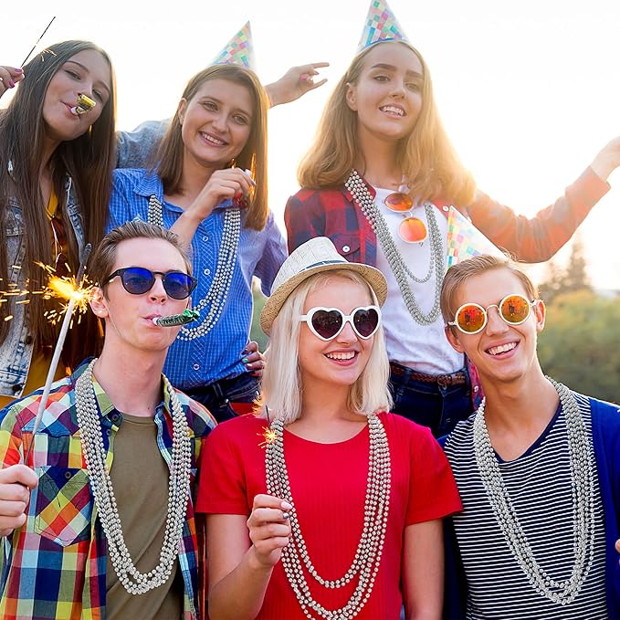 200PCS Bead Necklace, Silver Christmas Bead Stuff Party Favors, 33" Xmas Necklaces Women and Men, Festival Events Parade Throw Accessories for Wedding Birthday Celebrations Decorations