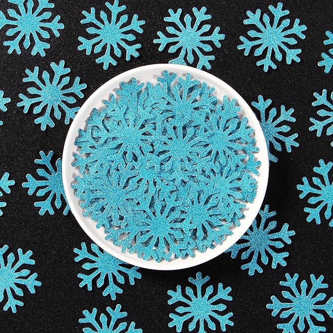 Snowflake Teal-Blue Party-Decorations Frozen Confetti - 100pcs Glitter Paper decor Christmas Table Confetti,Winter Wonderland Birthday Party Supplies New Year Decor Lasting Surprise