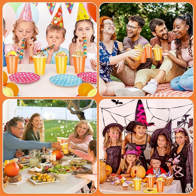 KesaPlan 100 Pcs 16 OZ Plastic Cups for Thanksgiving Party, Disposable Yellow and Orange Drinking Cups, Fall Plastic Cup for Thanksgiving Halloween Wedding Birthday Holiday Party Celebrations