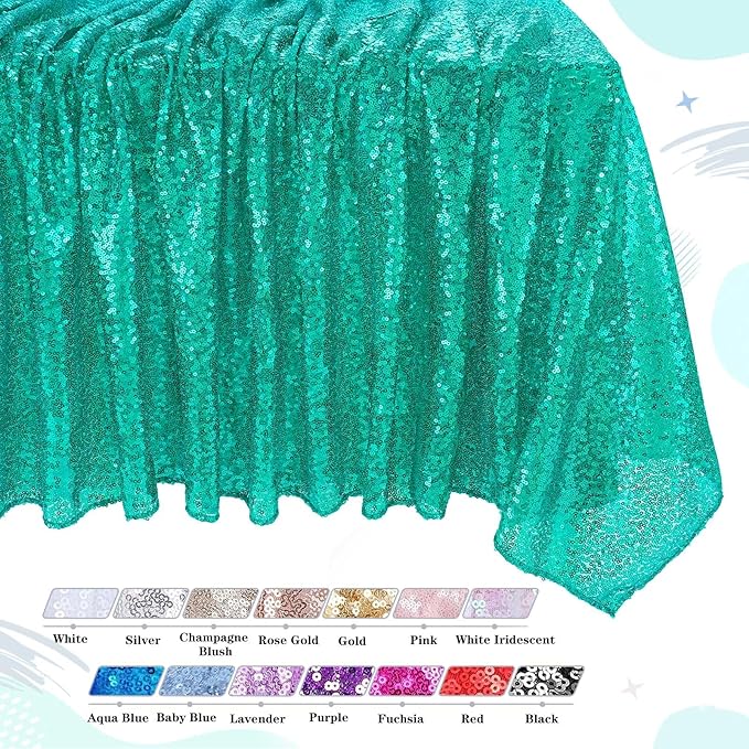 QueenDream Lake Green Sequin Decorative Party Tablecloth: Large Shimmer Dessert Table Overlay 90x132 Inch Dinner Table Drapes Cocktail Easter Decor