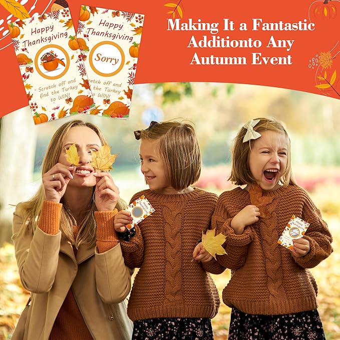 Thanksgiving Scratch Off Cards, 50pcs Autumn Party Scratch Off Tickets, Fall Harvest Game Cards for Adults Family Groups Supplies Classroom Activities - B03