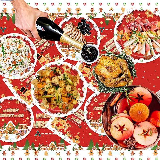 Christmas Party Supplies – 194 PCS Xmas Party Decorations for 24 Guests, Includes Plates, Cups, Napkins, Cutlery, Banner, Straws & Tablecloth, Festive Party Plates Set
