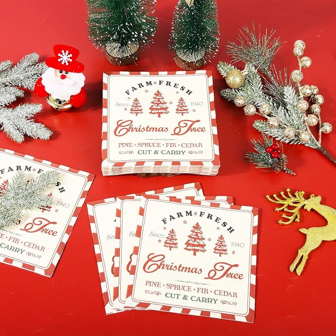 150Pcs Christmas Paper Plates and Napkins Set Vintage Christmas Farmhouse Design Disposable Holiday Plates Dinnerware for Xmas Holiday Winter Party,Serves 50