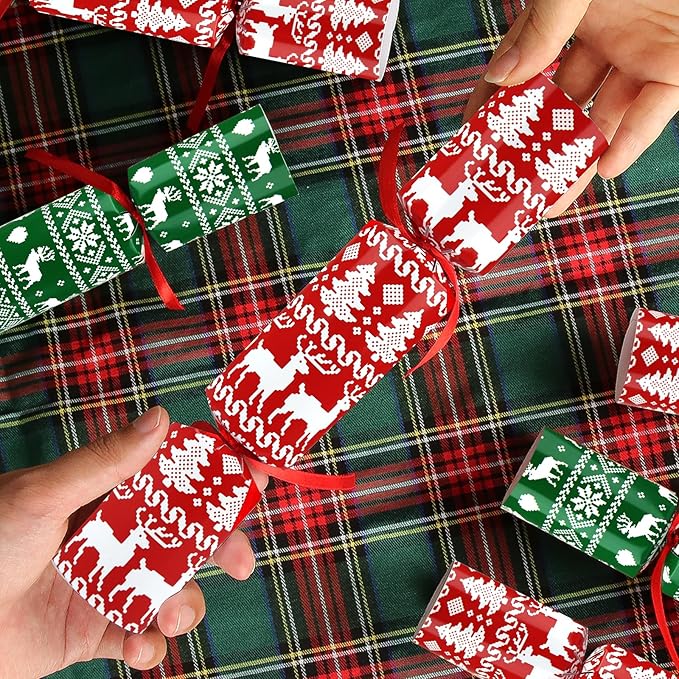 8 Pack Christmas Party Favor No-Snap, Red & Green Xmas Design Includes Party Hat, Joke & Gifts, Christmas Table Decorations for Kids, Holiday Dinner Traditions Party Supplies, Stocking Stuffers