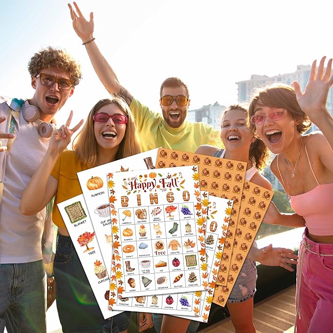 Happy Fall Pumpkin Bingo Card Game, Autumn Bingo Game for Adults, Thanksgiving Party Supplies, Favors, Decorations, Thanksgiving Gift, Thanksgiving Party Games, 24 Players Bingo Game, D02