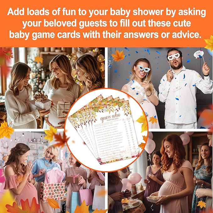 Guess Who? Game Cards, Autumn Baby Shower Games Cards, Thanksgiving Boy or Girl Baby Gender Reveal Party Favors Decorations and Supplies, 25 Pcs Double-Sided - E03