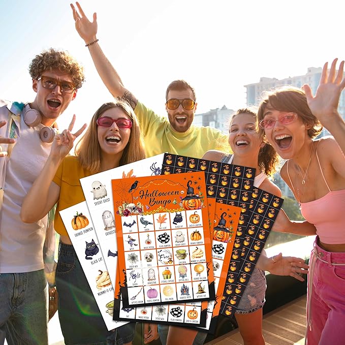Halloween Bingo Game - Boo Ghost Edition for Adults & Families, 24 Player Cards, Party Favors & Games