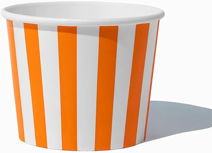 UNIQ 1000-Count 12 oz Striped Paper Ice Cream Bowls Orange Color | Disposable Dessert Bowls for Hot or Cold Foods | Ice Cream Bar Supplies Frozen Dessert Supplies