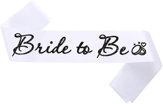 White Bride to Be Sash for Bridal Shower Bachelorette Party Wedding Hen Party Decorations Engagement Gifts Favors Miss to Mrs Sash with Glitter Letter Black