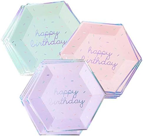 Harlow & Grey Sprinkles Party Plates and Napkins Set, 60-pc Pastel Happy Birthday Kit, Multi- Color Pack w/Pink, Teal, and Purple Disposable Paper Dinnerware Supplies for Kids, Adult Parties