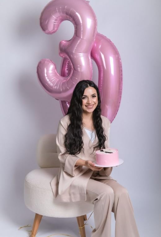 40 Inch Pearlescent Pink 3 Large Number Balloon, 3 13 23 30 33 36 38 Pearl Pink Birthday Party Decorations, Number Three Foil Balloons for Anniversary Party Graduations Celebration Supplies