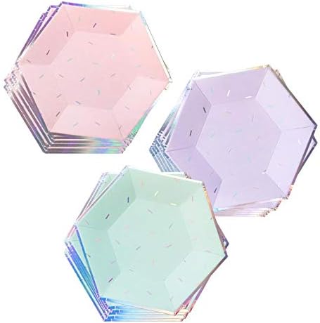 Harlow & Grey Sprinkles Party Plates and Napkins Set, 60-pc Pastel Happy Birthday Kit, Multi- Color Pack w/Pink, Teal, and Purple Disposable Paper Dinnerware Supplies for Kids, Adult Parties