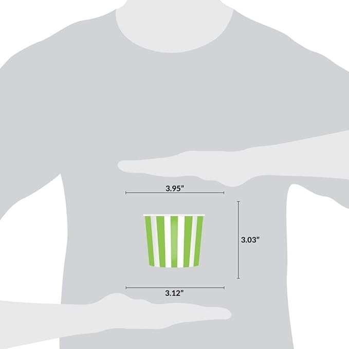 UNIQ 1000-Count 12 oz Striped Paper Ice Cream Cups Green Color | Disposable Dessert Bowls for Hot or Cold Foods | Frozen Dessert Supplies