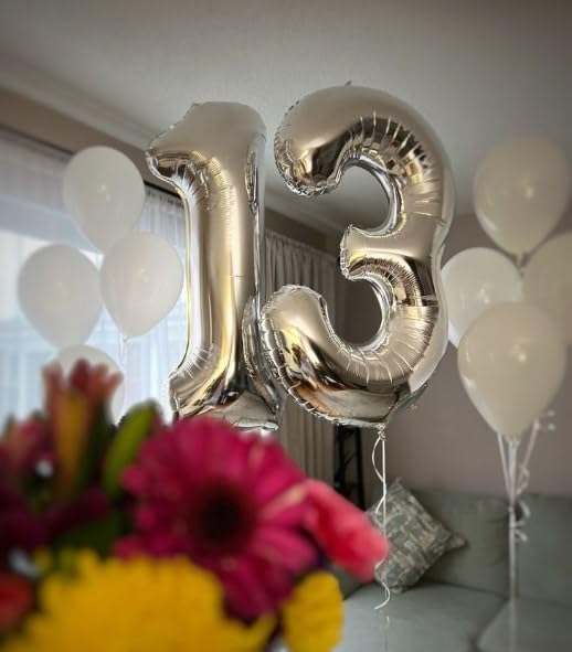 40 Inch Silver 3 Large Number Balloon, 3 13 23 30 33 36 38 Silver Birthday Party Decorations, Number Three Foil Balloons for Anniversary Party Graduations Celebration Supplies