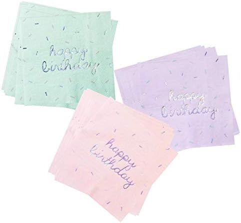 Harlow & Grey Sprinkles Party Plates and Napkins Set, 60-pc Pastel Happy Birthday Kit, Multi- Color Pack w/Pink, Teal, and Purple Disposable Paper Dinnerware Supplies for Kids, Adult Parties