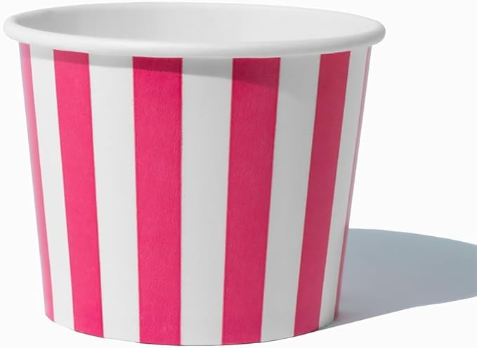 UNIQ 1000-Count 12 oz Striped Paper Ice Cream Bowls Pink Color | Disposable Bowls for Hot or Cold Foods | Ice Cream Bar Supplies Frozen Dessert Supplies
