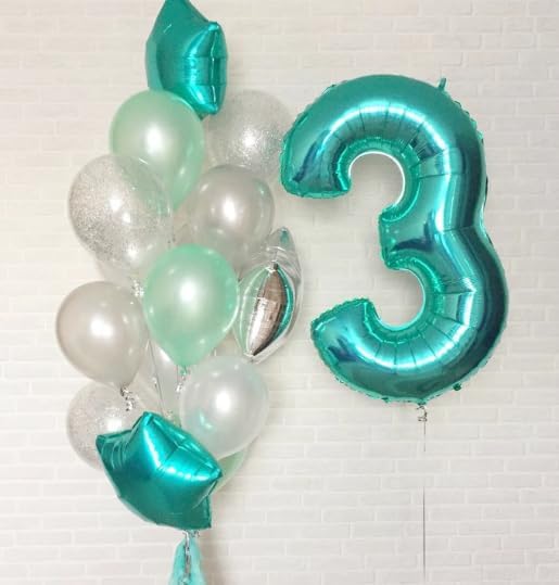 40 Inch Teal Blue 3 Large Number Balloon, 3 13 23 30 33 36 Teal Blue Birthday Party Decorations, Number Three Foil Balloons for Anniversary Party Graduations Celebration Supplies
