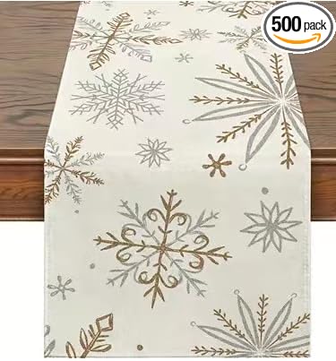 LTLYH Christmas Snowflake Table Runner – 13 x 72 Inch Winter Holiday Table Decor with Gold & Silver Snowflakes for Christmas Dining, New Year, Seasonal Home Decoration T011