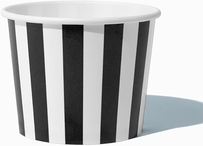 UNIQ 1000-Count 12 oz Striped Paper Ice Cream Bowls Black Color | Disposable Dessert Bowls for Hot or Cold Foods | Ice Cream Bar Supplies Frozen Dessert Supplies