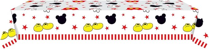 OULUN Mouse Theme Party Supplies Kit, 16 Paper Plates (8pcs 9 inch, 8pcs 7 inch), 20 Napkins, Table Cloth, Red, Mouse Cartoon, Birthday