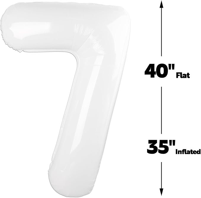 Digital Number 7 White Birthday Balloon 40 Inch, Foil Balloons for 7 17 27 70 77 Party Decorations Supplies, White Mylar Numbers Balloon for Seven Wedding Anniversary