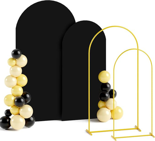 Set of 2 Backdrop Stand Cover Metal Arch with Cover Black Arch Covers 6&7.2ft Wedding Arched with Covers Metal Arches Backdrops Stand for Wedding Banquet Ceremony Reception Decor